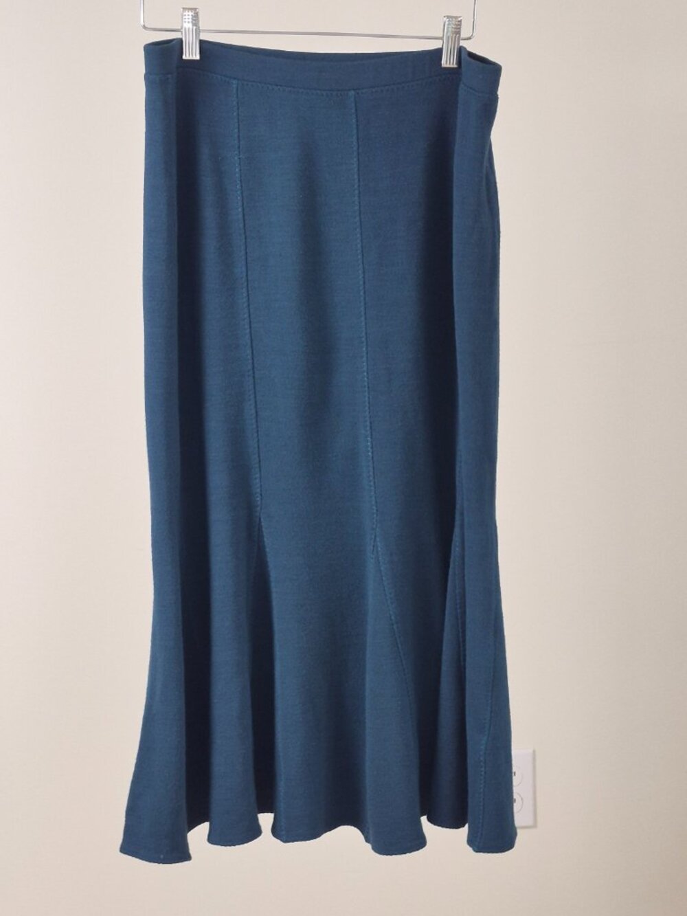 Eileen Fisher Women’s M Teal Wool Blend Paneled Flare Midi Skirt Italian Fabric